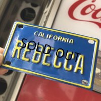 Vintage California Mini Bike Vanity Metal License Plate / REBECCA (B787) 