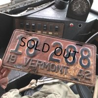 40s Vintage American License Number Plate / 1942 VERMONT 18 288 (B894)