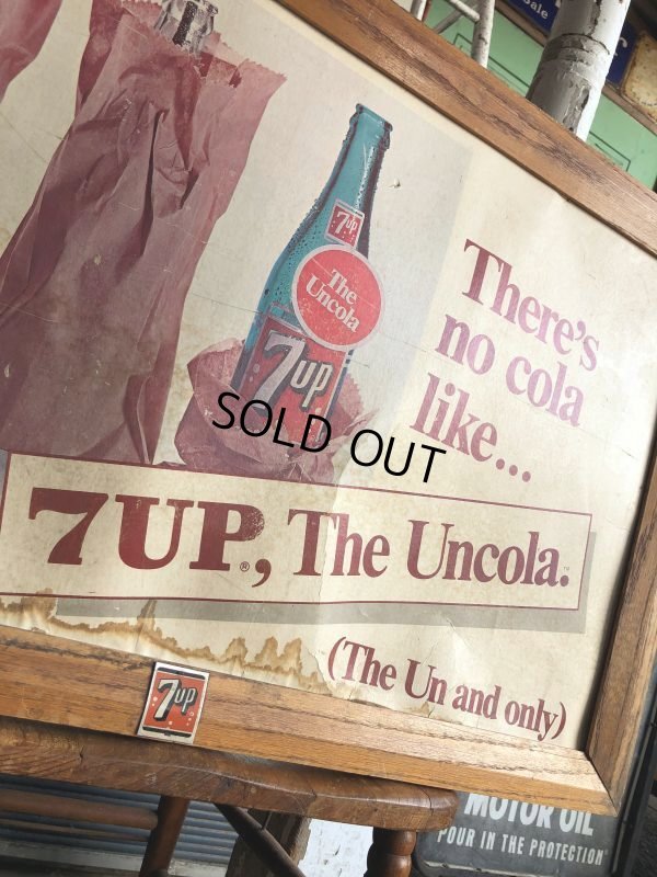 画像5: 60s Vintage 7-up Advertising Duel Sided Cardboard Framed Store Display Poster Sign (B956)