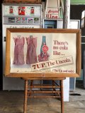 60s Vintage 7-up Advertising Duel Sided Cardboard Framed Store Display Poster Sign (B956)