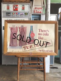 60s Vintage 7-up Advertising Duel Sided Cardboard Framed Store Display Poster Sign (B956)