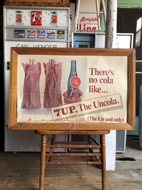 画像1: 60s Vintage 7-up Advertising Duel Sided Cardboard Framed Store Display Poster Sign (B956)