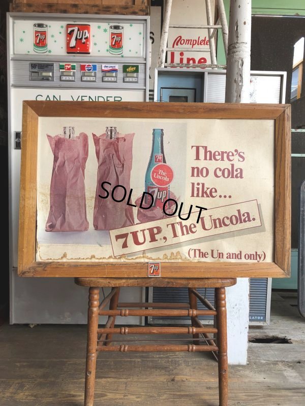 画像1: 60s Vintage 7-up Advertising Duel Sided Cardboard Framed Store Display Poster Sign (B956)