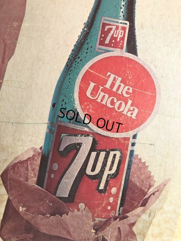 画像6: 60s Vintage 7-up Advertising Duel Sided Cardboard Framed Store Display Poster Sign (B956)
