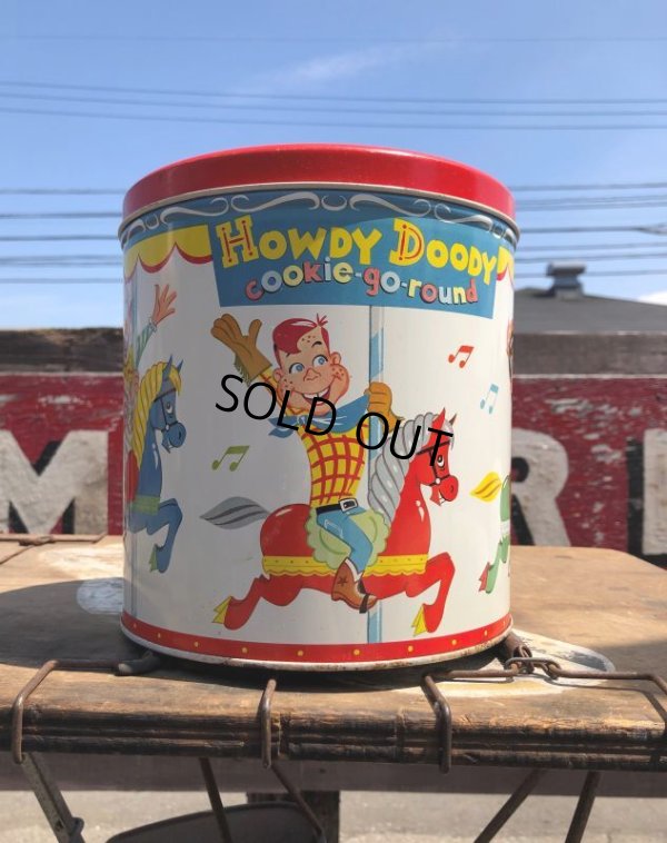 画像18: 50s Vintage Howdy Doody COOKIE-GO-ROUND Tin Can (B961)