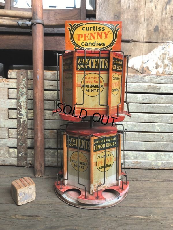 画像1: RARE! Hard to Find!!  Antique CURTISS Advertising "Penny Candy" Tin Store Counter Display (C067)