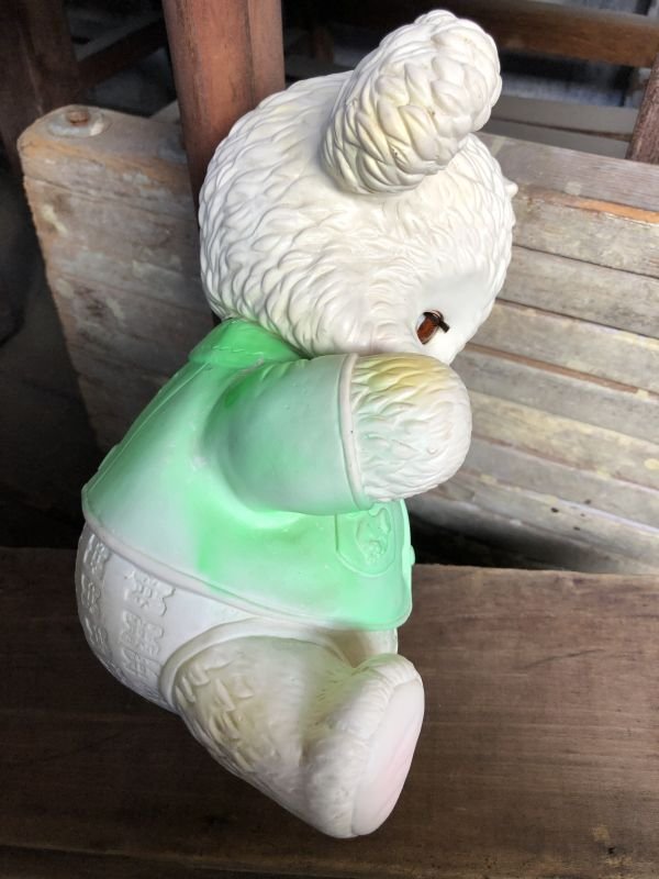 画像2:  60s Vintage Edward Mobley Arrow Sleep Eyes Rubber Squeak Bear Green (C071)