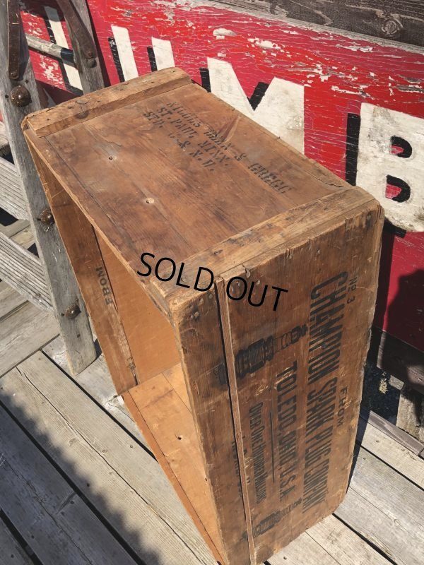 画像15: RARE!  30s Antique Champion Spark Plug Dealer Delivery Wooden Crate (C074)