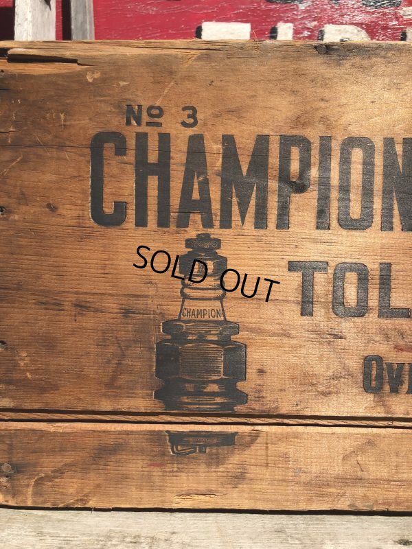 画像4: RARE!  30s Antique Champion Spark Plug Dealer Delivery Wooden Crate (C074)
