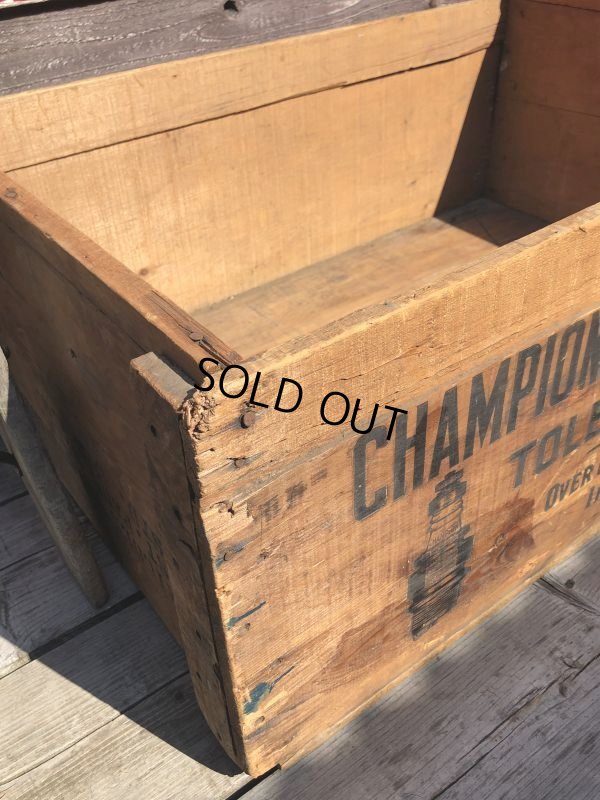 画像13: RARE!  30s Antique Champion Spark Plug Dealer Delivery Wooden Crate (C074)