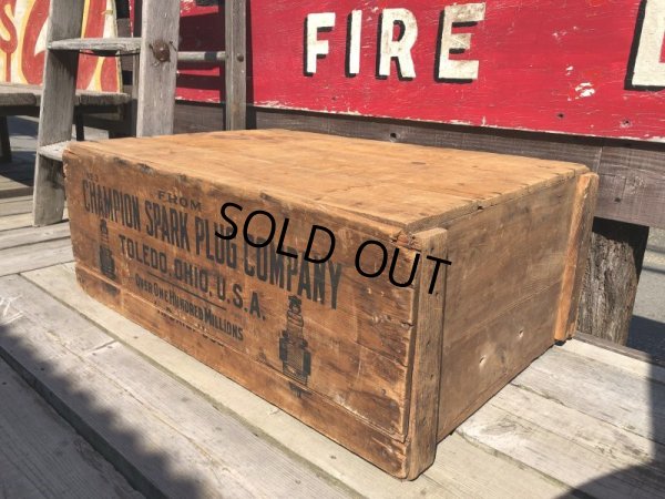 画像3: RARE!  30s Antique Champion Spark Plug Dealer Delivery Wooden Crate (C074)