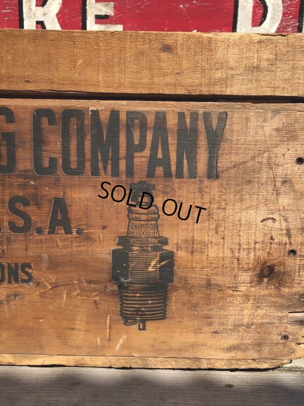 画像11: RARE!  30s Antique Champion Spark Plug Dealer Delivery Wooden Crate (C074)