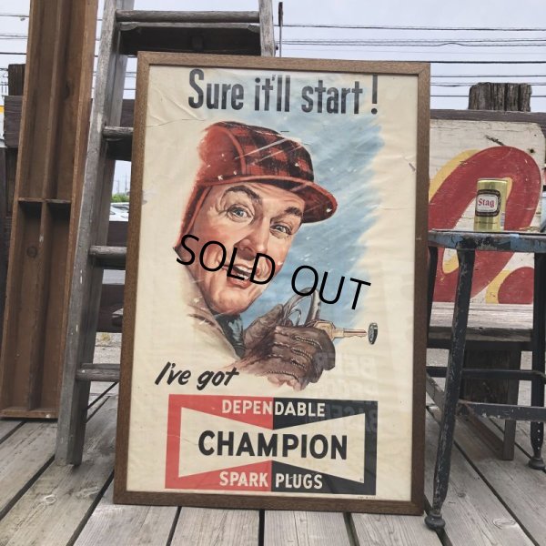 画像1: 【店舗引き取り限定】 Vintage Champion Spark Plugs Advertising Store Display Poster Sign (C077)