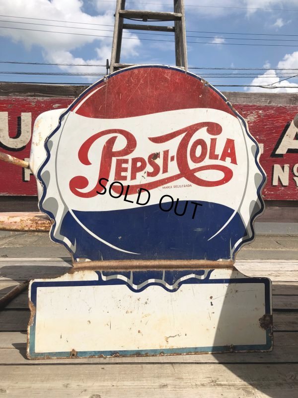 画像1: Vintage Mexican Pepsi Cola Bottle Cap Metal Store Sign (C103)