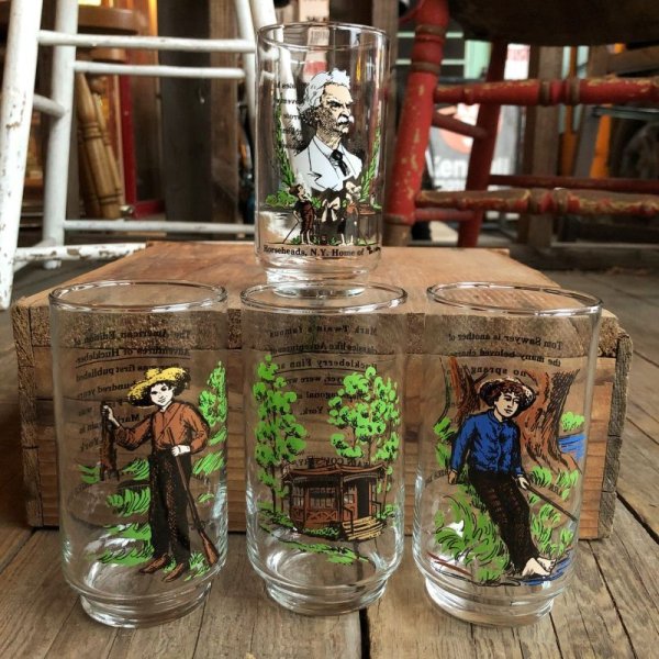 画像1: 80s Vintage Glass Burger King Mark Twain 150th Birthday Set (C135)