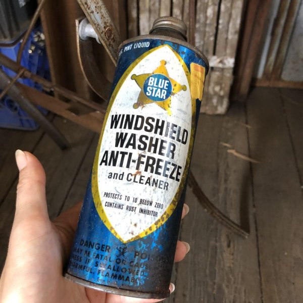 画像1: Vintage Oil Can BLUE STAR Windshield Washer ANTI-FREEZE and CLEANER (C246)