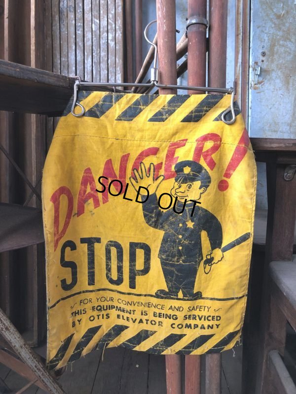 画像1: Vintage OTIS ELEVATOR Danger! STOP Flag Sign (C282)