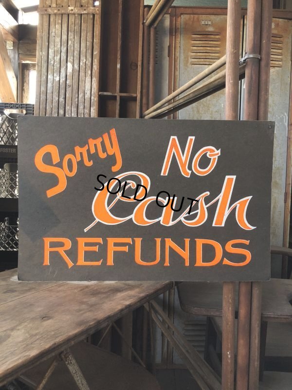 画像1: Vintage Hand Painted Retail Store Signs on Black Paper Board / Sorry No Cash REFUNDS (C352) 