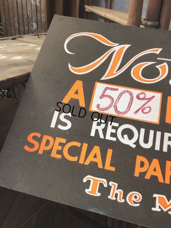 画像4: Vintage Hand Painted Retail Store Signs on Black Paper Board / Notice! A 50% DEPOSIT (C351) 
