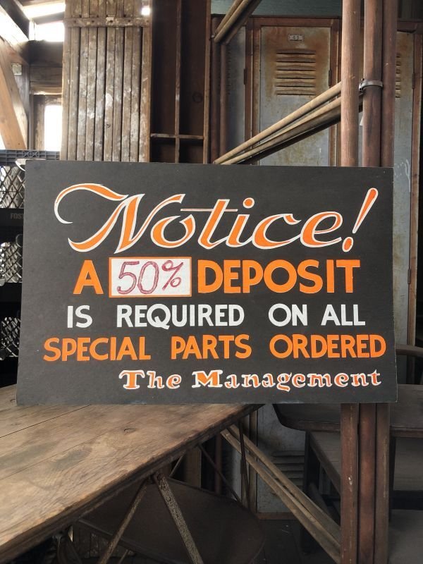 画像1: Vintage Hand Painted Retail Store Signs on Black Paper Board / Notice! A 50% DEPOSIT (C351) 
