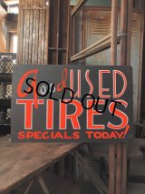 Vintage Hand Painted Retail Store Signs on Black Paper Board / good USED TIRES (C353) 