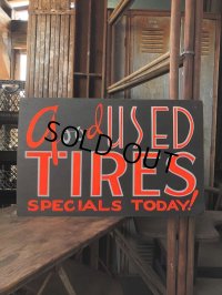 Vintage Hand Painted Retail Store Signs on Black Paper Board / good USED TIRES (C353) 