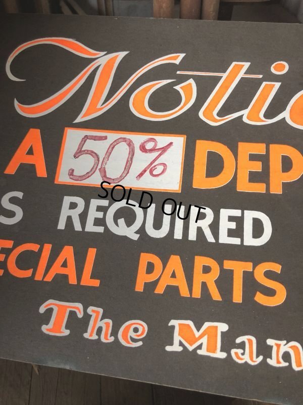 画像5: Vintage Hand Painted Retail Store Signs on Black Paper Board / Notice! A 50% DEPOSIT (C351) 