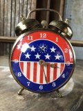 Vintage Robertshaw Stars & Stripes Twin Bell Wind Up Alarm Clock Works!  (C374)