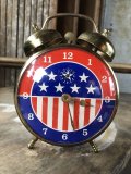 70s Vintage Robertshaw Stars & Stripes Twin Bell Wind Up Alarm Clock Works!  (C374)