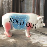50s Vintage R.B.RICE SAUSAGE CO. RICE'S Advertising Piggy Coin Bank (C383)