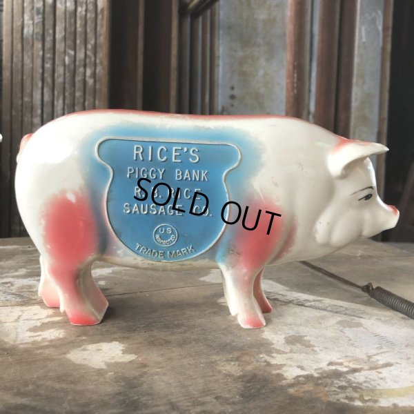 画像1: 50s Vintage R.B.RICE SAUSAGE CO. RICE'S Advertising Piggy Coin Bank (C383)