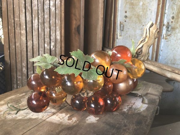 画像1: Vintage Mid-Century Lucite Acrylic Amber Grapes on Driftwood Base (B498)