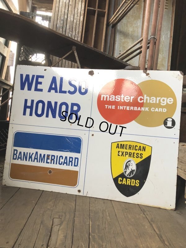 画像10: 50s Vintage Original Large Heavy Porcelain Double Sided Credit Card Sign (B652)