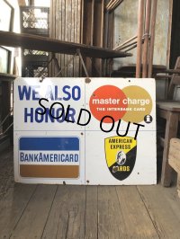 50s Vintage Original Large Heavy Porcelain Double Sided Credit Card Sign (B652)
