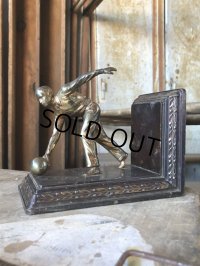 Vintage Brass Metal Bookends Bowling (B743)