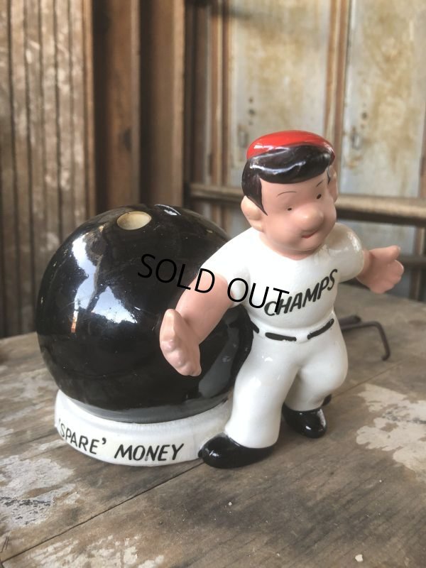 画像1: Vintage Bowling Ceramic Coin Bank SPARE MONEY (B740)