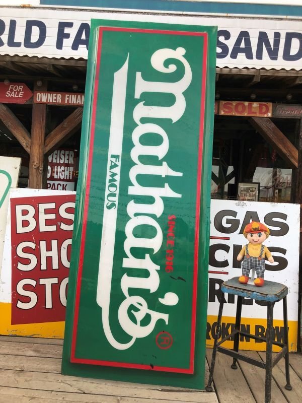 画像1: 【店舗引き取り限定】Vintage Nathan's Famous Hot Dog Advertising Store Display Sign Huge!!! (B762)