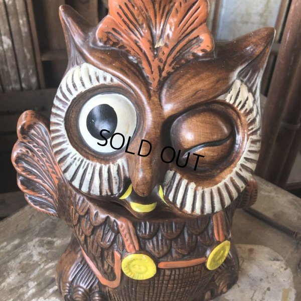 画像10: 60s Vintage Wise Winking Waving Owl Cookie Jar (B776)