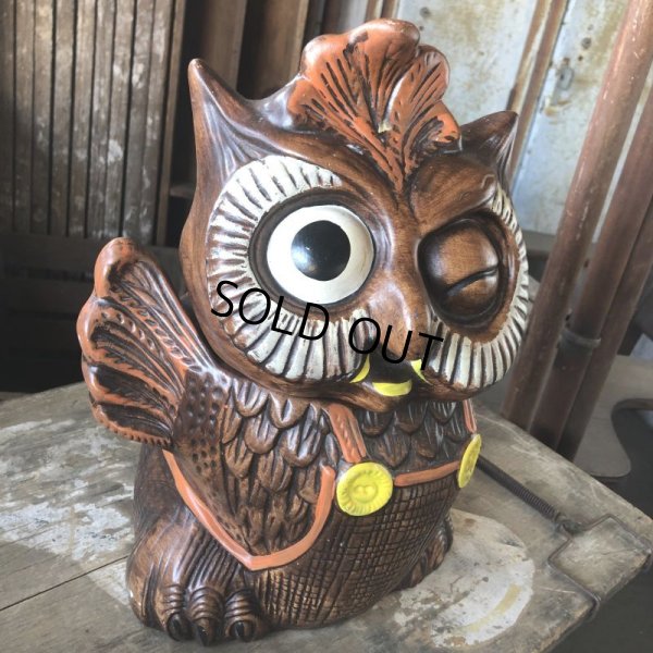 画像15: 60s Vintage Wise Winking Waving Owl Cookie Jar (B776)