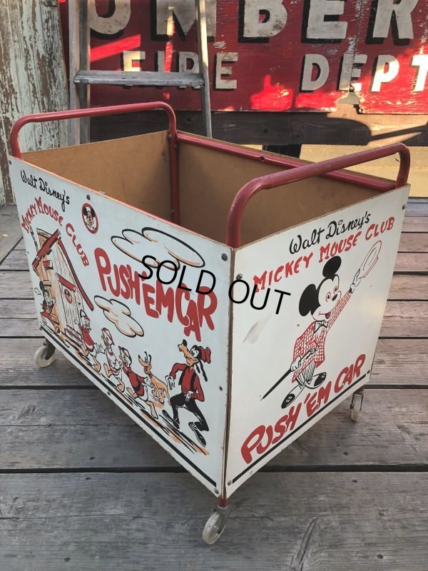 画像3: 50s Vintage Disney Mickey Mouse Club Push'Em Car Toy Box (B778)
