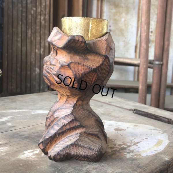 画像9: Vintage Hawaiiana Tiki Cat Wooden Candle Holder (B781)