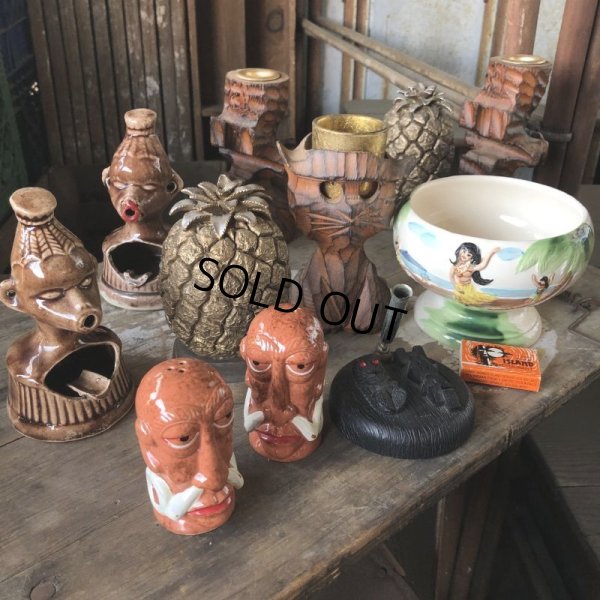 画像11: Vintage Hawaiiana Tiki Cat Wooden Candle Holder (B781)