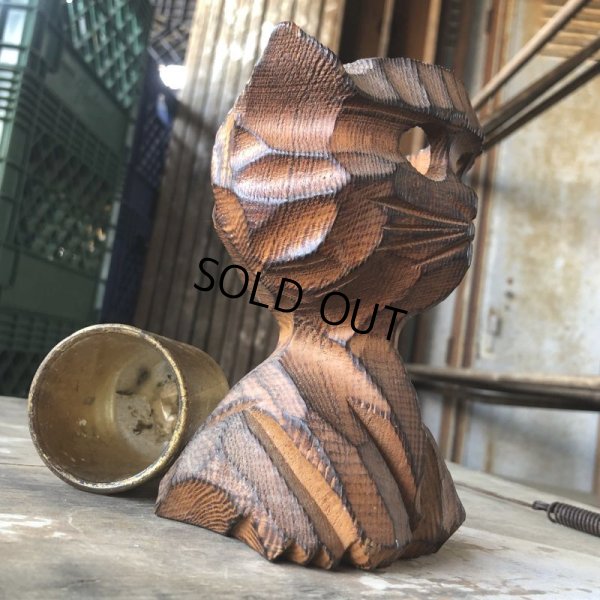 画像7: Vintage Hawaiiana Tiki Cat Wooden Candle Holder (B781)