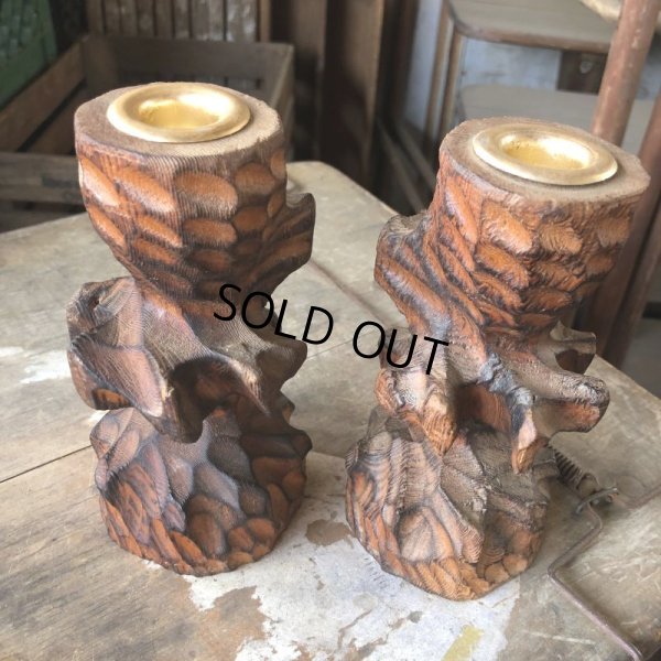 画像4: Vintage Hawaiiana Tiki Wooden Candle Holder SET (B780)
