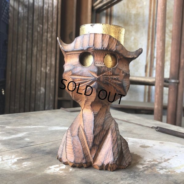 画像10: Vintage Hawaiiana Tiki Cat Wooden Candle Holder (B781)