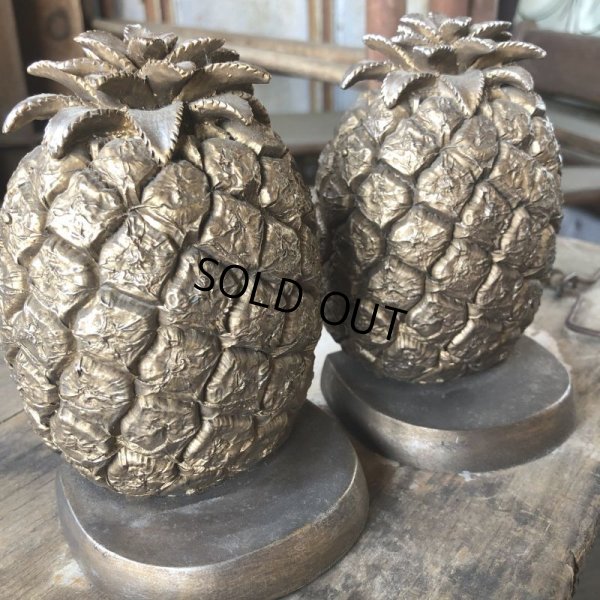 画像6: Vintage Hawaiiane Pineapple Brass Meta Bookends Matching Pair (B782)