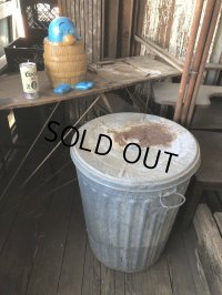 Vintage Galvanized Steel Metal Garbage Trash Can (B859)