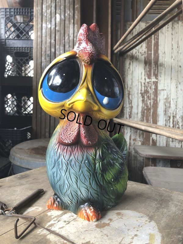 画像7: 60s Mid Century Vintage Sad Big Eye Bird Ceramic Coin Bank Statue (B861)