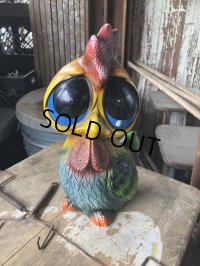 60s Mid Century Vintage Sad Big Eye Bird Ceramic Coin Bank Statue (B861)