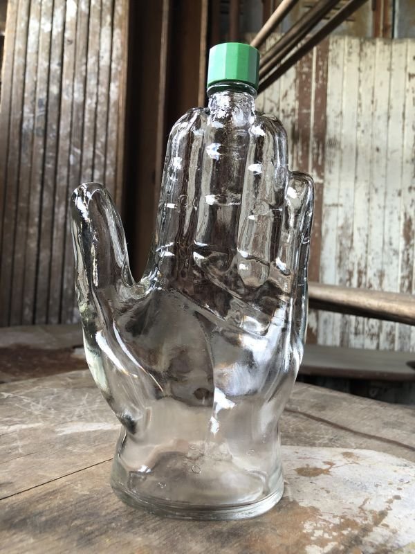 画像2: Vintage Hand Motif Lation Glass Bottle (B895)